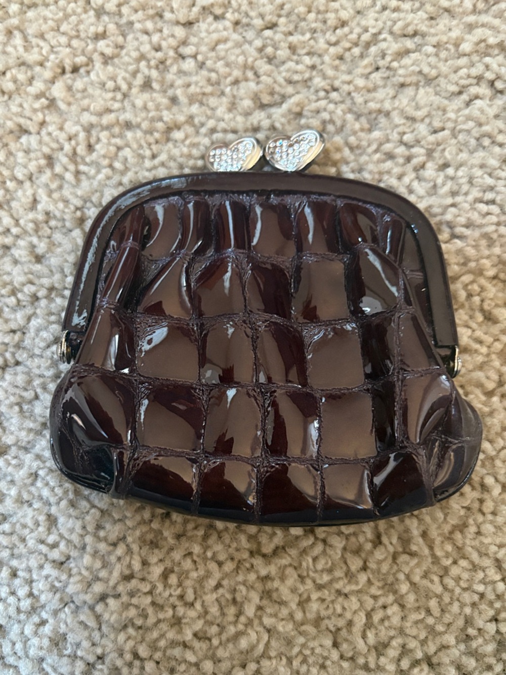 Brighton Patent Croc-Embossed Coin Purse in Dark Brown with Heart Clasp